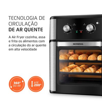 Fritadeira Air Fryer Forno Oven 12L Mondial Preto 2000W - AFON-12L-AB 220V