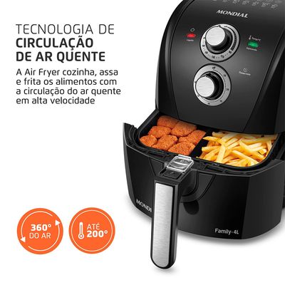 Fritadeira Sem Óleo Com Divisória Air Fryer 4L Mondial Preto/Prata 1500W - AFD-40-BFS 220V