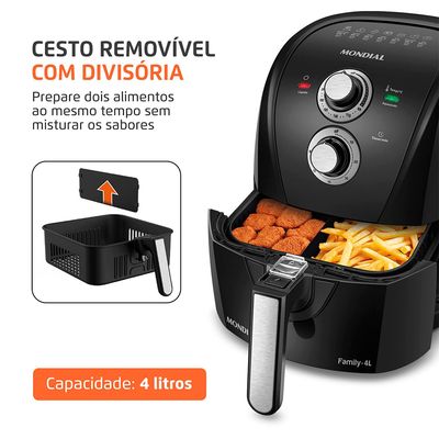 Fritadeira Sem Óleo Com Divisória Air Fryer 4L Mondial Preto/Prata 1500W - AFD-40-BFS 220V