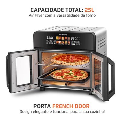 Air Fryer Forno 25L French Door Mondial Preto/Inox 2000W - AFDO-25L-FD 220V
