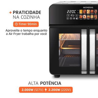Air Fryer Forno 25L French Door Mondial Preto/Inox 2000W - AFDO-25L-FD 220V
