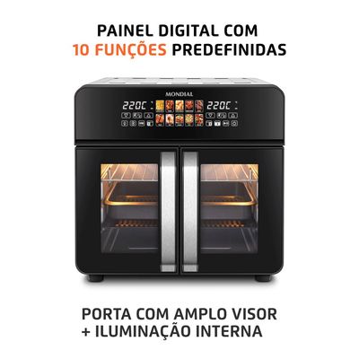 Air Fryer Forno 25L French Door Mondial Preto/Inox 2000W - AFDO-25L-FD 220V