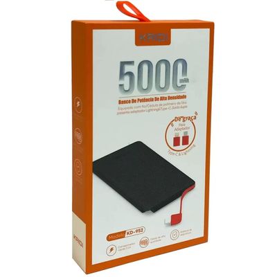 Carregador Portátil Power Bank Super Slim 5000mAh USB Kaidi Preto