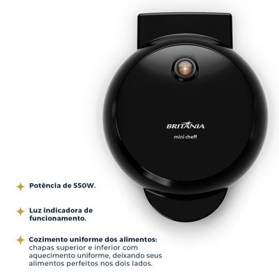 Mini Grill e Sanduicheira Britânia 550W Chapas Lisas BGRE03A 220V