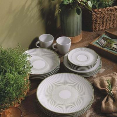 Jogo 6 Pratos Fundos Tramontina em Porcelana Branca Decorada 21cm Lineare Mesa Posta Sopa Caldos