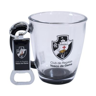 Jogo Caneca De Vidro 370ml e Abridor Vasco Oficial