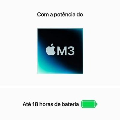MacBook Air Apple 13", M3, CPU de 8 Núcleos, GPU de 8 Núcleos, 8GB RAM, SSD 256GB, Meia-noite