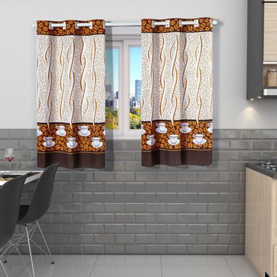 Cortina Gourmet Varão Cozinha Tecido Oxford 2,00m X 1,30m - Xícara Café Tabaco
