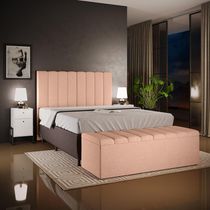 Calçadeira Recamier Baú Para Cama De Casal Queen Dália 160x50 Cm W01 Linho Rosê - Lyam Decor