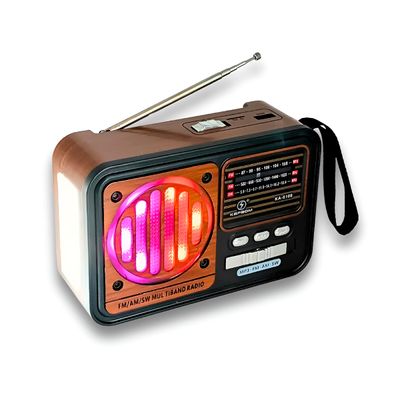 Rádio Bluetooth Vintage Retrô com Lanterna LED, Alto-Falante 3” e Bateria Recarregável – FM/AM/SW