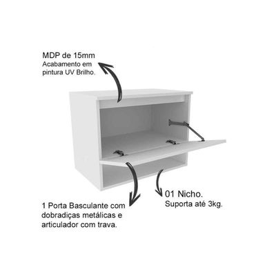 Armário C- Balcão Banheiro Suspenso Bn3607 S-cuba 60cm E Espelho Bn3608 Branco - Tecno Mobili
