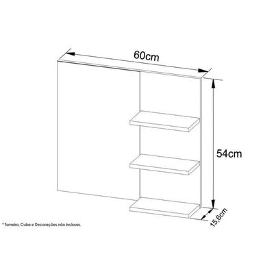 Armário C- Balcão Banheiro Suspenso Bn3607 S-cuba 60cm E Espelho Bn3608 Branco - Tecno Mobili