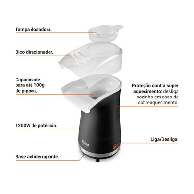 Pipoqueira Elétrica Sem Óleo Philco 1200W PPIE01A 220V