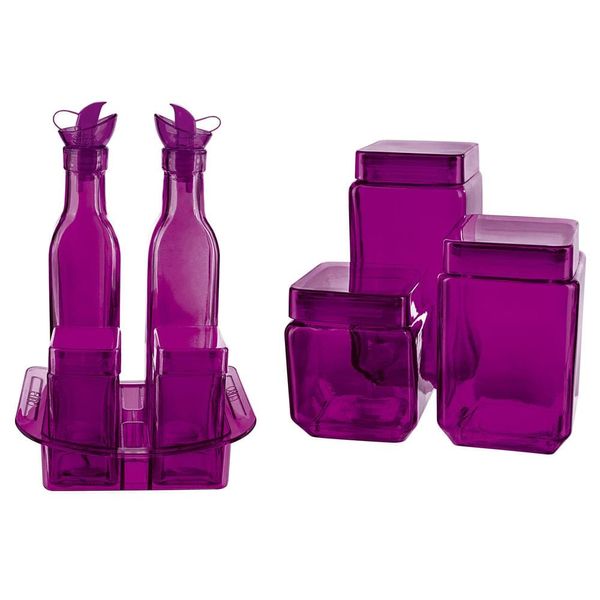 Conjunto de Galheteiro e Potes Euro Home Roxo 7 Peças