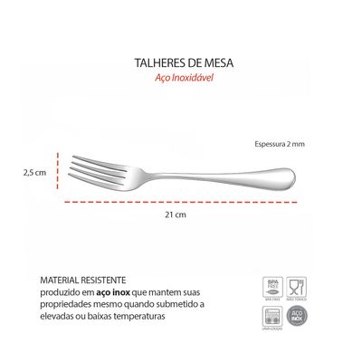 Garfo de Mesa Aço Inox Talheres Buffet Restaurante Jogo 6un