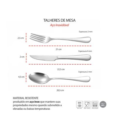 Talheres de Mesa Faqueiro Garfo Faca Colher Inox Buffet 18un