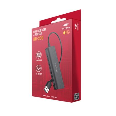 Hub USB 2.0 4 Portas USB Femêa Preto Até 480 Mbps HU-230BK