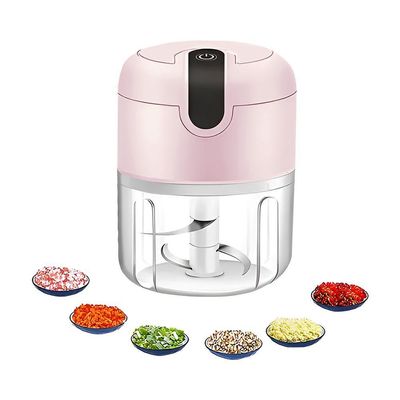 Mini Processador Elétrico Rosa 280ml Usb Recarregável Tritura Alho E Pimenta Com 3 Lâminas