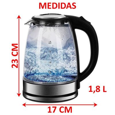 Chaleira Elétrica Jarra De Vidro Cristal Led Azul 1,8 Litros 127v