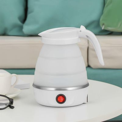 Chaleira Dobrável Elétrica 100v 600ml Branca Portátil Silicone Resistente Ao Calor