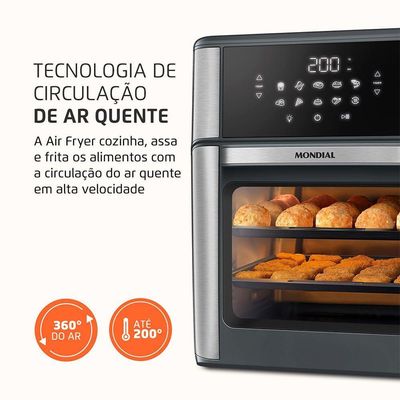 Fritadeira Air Fryer Forno Oven 12L Mondial Cinza/inox 2000W AFON-12L-GI 220V
