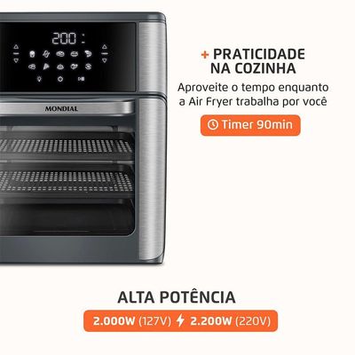 Fritadeira Air Fryer Forno Oven 12L Mondial Cinza/inox 2000W AFON-12L-GI 220V