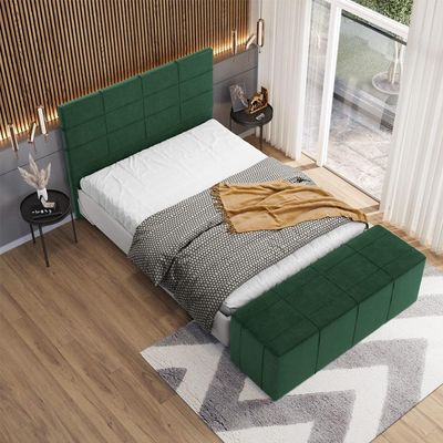 Kit Cabeceira Cama Box Queen 160cm com Calçadeira Roma W01 Couríssimo Verde - Lyam