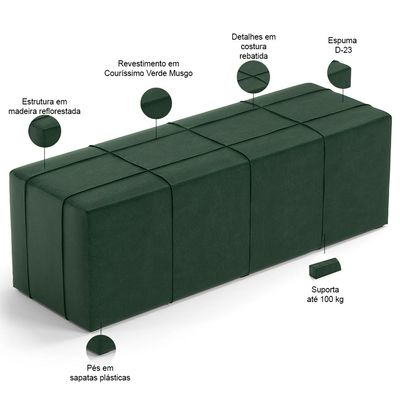Kit Cabeceira Cama Box Queen 160cm com Calçadeira Roma W01 Couríssimo Verde - Lyam