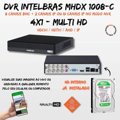 Kit 5 Câmeras Segurança FullColor Visão Noturna Colorida Dvr Intelbras 1008c Hd 500gb