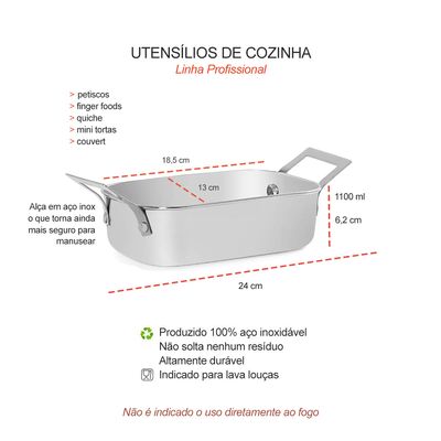 Travessa Mini 1,1L Alça Inox Couvert Servir Entrada Buffet 4un