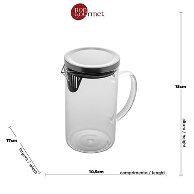 Jarra de Vidro Wolff 1L com Tampa Design Alta Resistência Térmica Transparente