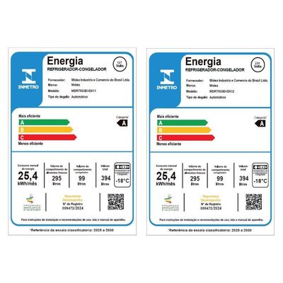 Geladeira Frost Free Duplex 394L Inverter Midea MDRT533EVD012 220V