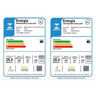 Geladeira Frost Free Duplex 394L Inverter Midea MDRT533EVD011 110V