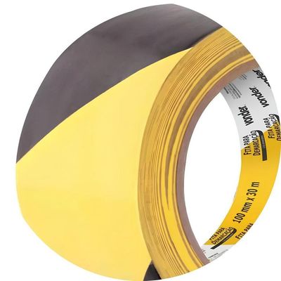 Fita Demarcação Adesiva 100mm X 30m Zebrada Vonder Sinalização Preta E Amarela Isolamento Segurança
