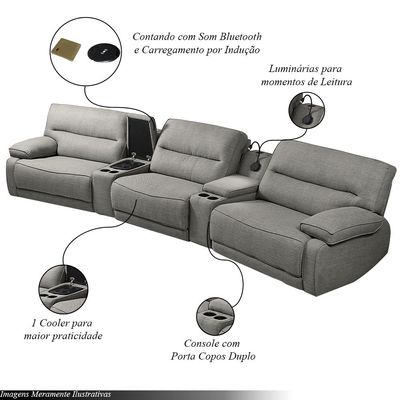 Sofá Decorativo Swift c/Porta Copos Baú Cooler Reclinável Retrátil Linho Cinza G81 - Gran Belo