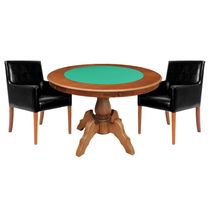 Mesa de Jogos Carteado Redonda Montreal Tampo Reversível Amêndoa com 2 Cadeiras Liverpool Corino Preto Liso - Gran Belo