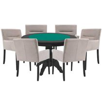 Mesa de Jogos Carteado Redonda Montreal Tampo Reversível Preto 6 Cadeiras Vicenza Nude - Gran Belo