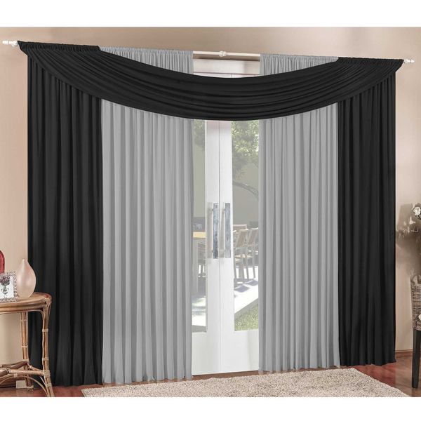 Cortina Alana 4,00m x 2,50m Preto com Cinza Tecido Malha Para Sala ou Quarto