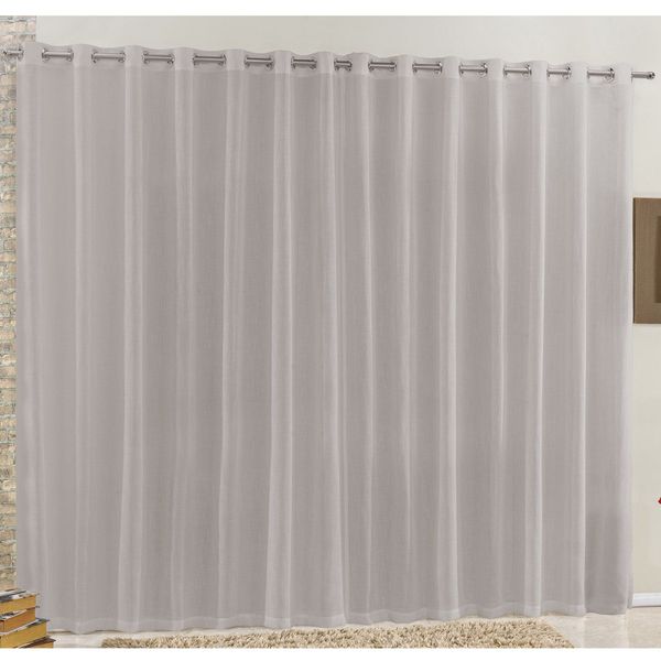 Cortina Rubi 4,00m x 2,60m Cinza Tecido Voal Linho Detalhada Sala Quarto Leve