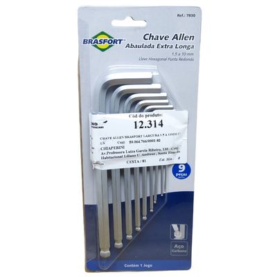 Kit Chave Allen Abaulada Brasfort Longa 9 Peças 1.5 Mm A 10 Mm