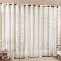 Cortina Jade para Trilho Comum Tecido Renda Floral 4,00m x 2,50m Sala Quarto - Palha