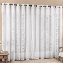 Cortina Jade para Trilho Suisso Max Tecido Renda Floral 4,00m x 2,50m Sala Quarto - Branca