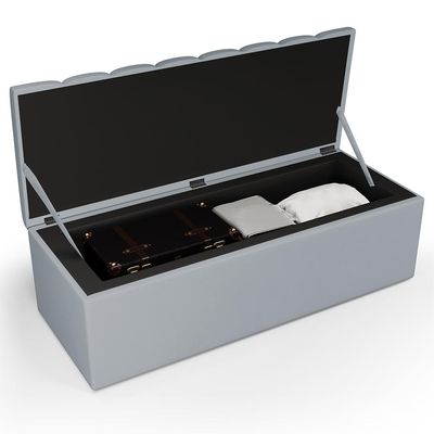 Calçadeira Recamier Baú Para Cama De Casal Dália 140x50 Cm W01 Suede Cinza - Lyam Decor