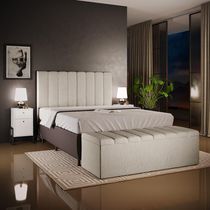 Calçadeira Recamier Baú Para Cama De Casal Dália 140x50 Cm W01 Linho Bege - Lyam Decor
