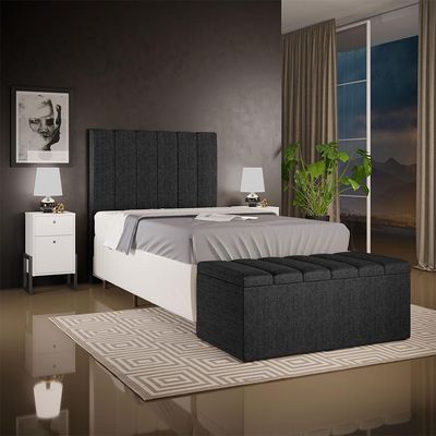 Calçadeira Recamier Baú Para Cama Box Solteiro Dália 100x50 Cm W01 Linho Chumbo - Lyam Decor