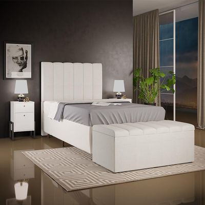 Calçadeira Recamier Baú Para Cama Box Solteiro Dália 100x50 Cm W01 Linho Champagne - Lyam Decor