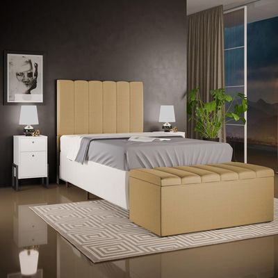 Calçadeira Recamier Baú Para Cama Box Solteiro Dália 100x50 Cm W01 Linho Bege Escuro - Lyam Decor