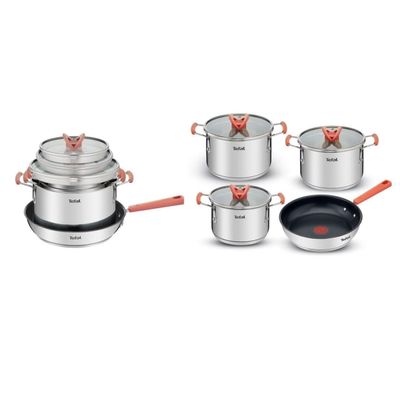 Jogo de Panelas 4 Peças Tefal OptiSpace Revestimento Antiaderente Tampas de Vidro Inox