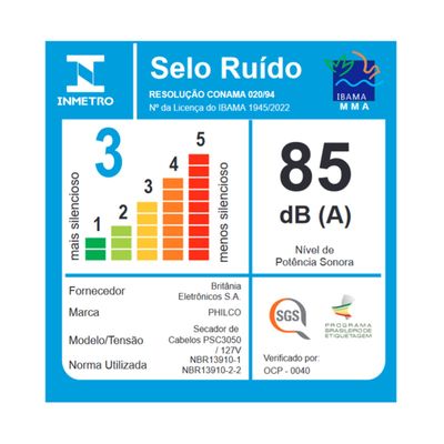 Secador de Cabelo Philco PSC3050 Motor Profissional 2000W 127V