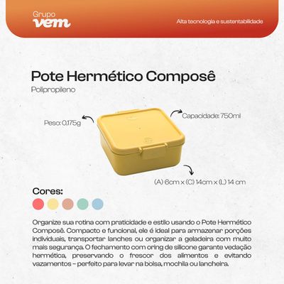 Pote Hermético Composê 750ml Amarelo em Polipropileno